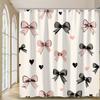 Pink And Black Bow Shower Curtain 1Pc – Hand-Drawn Ribbons & Hearts, Romantic Cute Art For Valentine’S Day Or Girl’S Room Decor