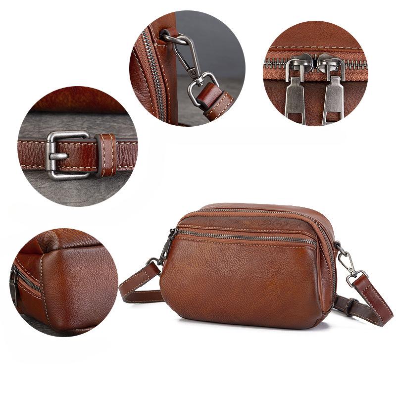 Small Round Bag Hand Painted Shoulder Bag Soft Leather Large Capacity Top Layer Cowhide Mini Bag for Women