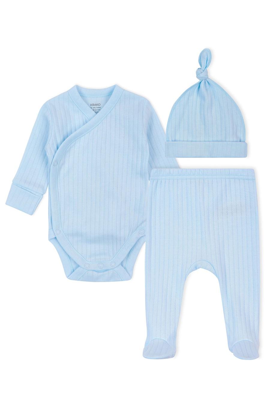 

комплект: боді, повзунки та шапочка KRAKO (93937) 50-56(cm) французький небо синє кольору