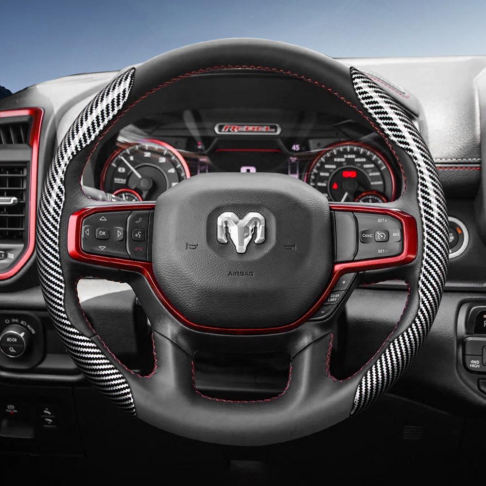 

Suitable for Ram Carbon Fiber Texture Steering Wheel Cover with Segmented Quick-Release Design, Durable, for Pickup Promaster Rampage 1500 2500 3500 4