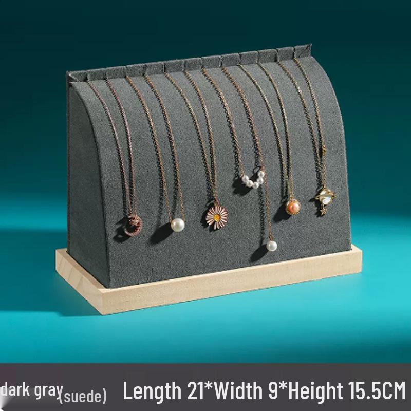 Arc-Shaped Necklace Display Stand with Solid Wood Base 21 x 9 x 15.5 cm