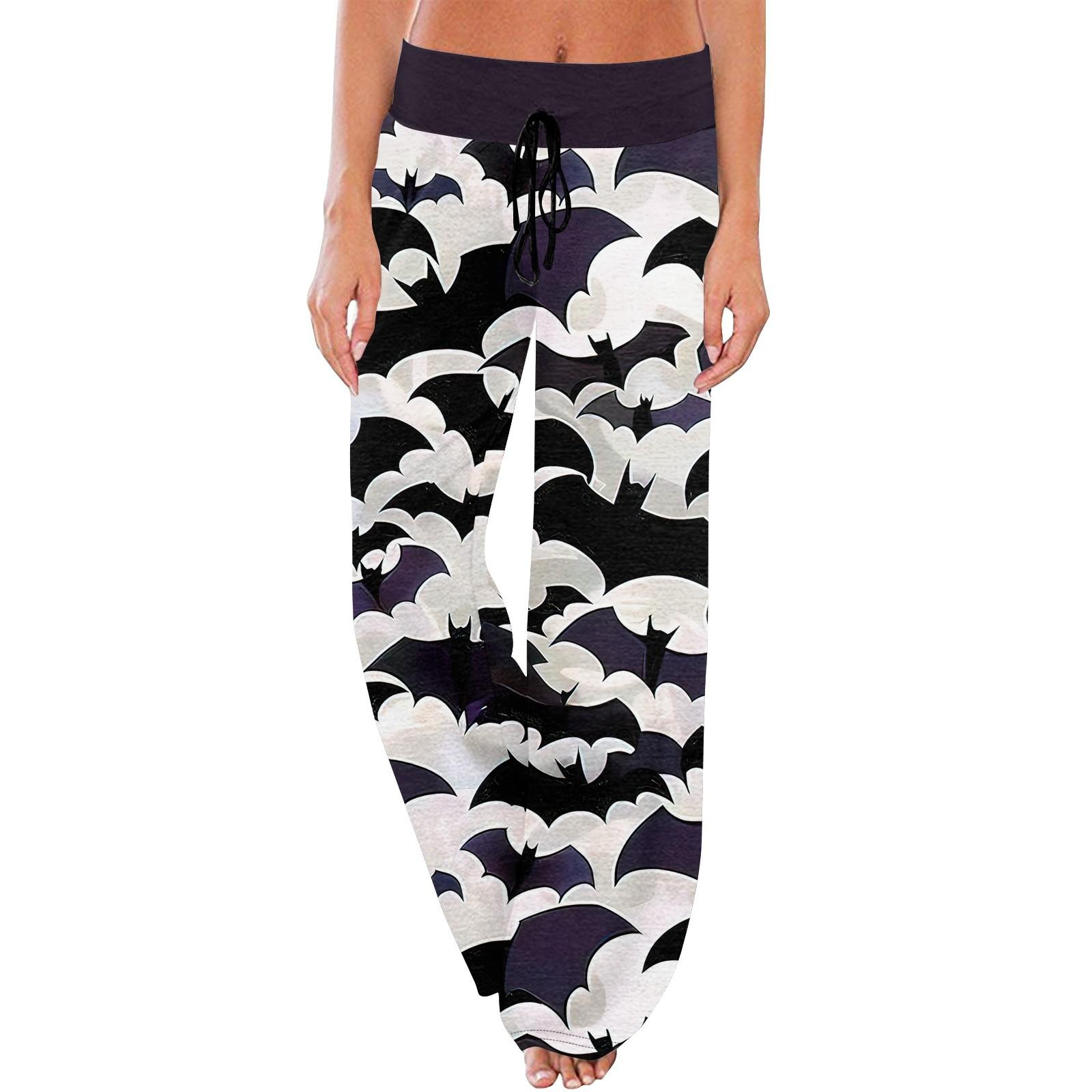 

Женские повседневные модные удобные пижамные брюки с принтом Хэллоуина, широкие брюки с завязками XXL