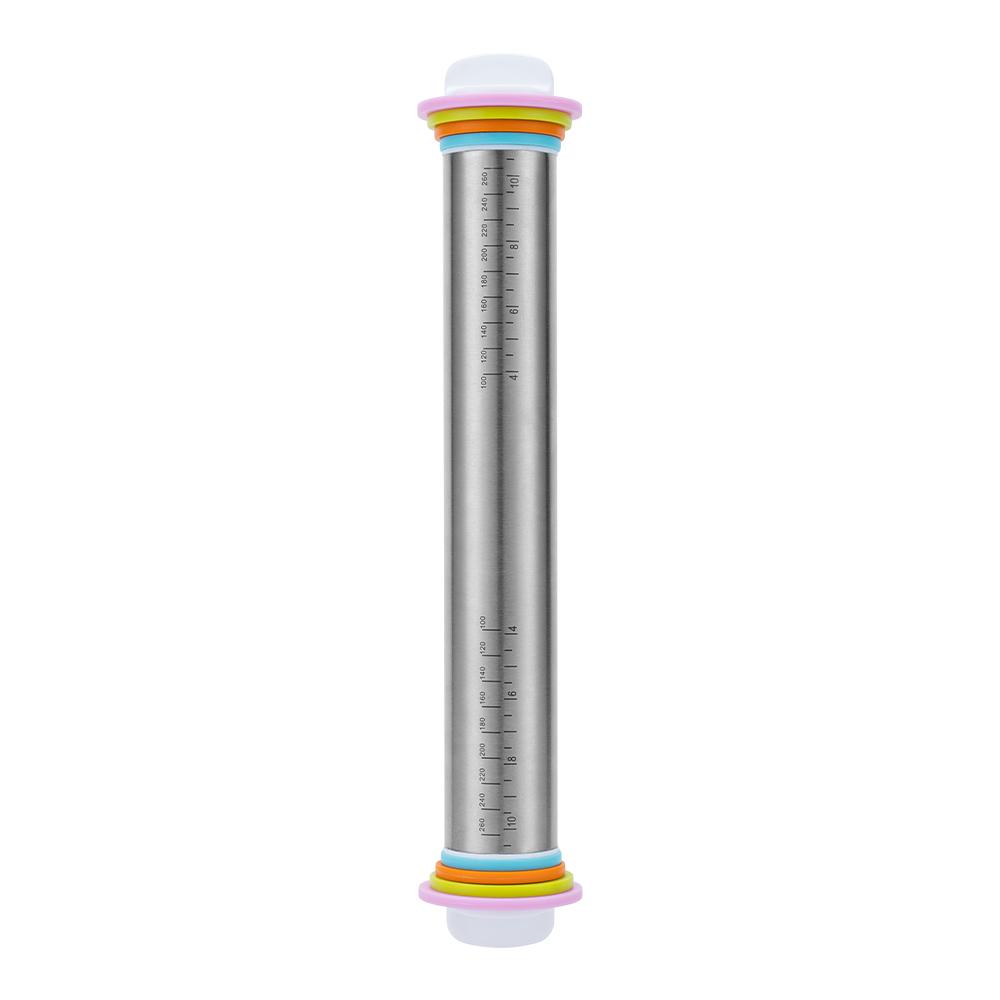 

13.78 Inch Stainless Steel Adjustable Rolling Pin with 4 Thickness Removable Rings Dough Roller for Pizza Cookie Baking Tools. 35cm