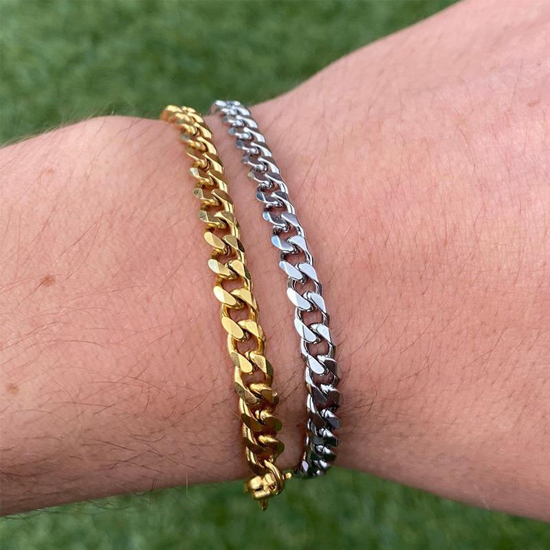 Xiaomi Vnox Basic Men's Cuban Twist Rope Chain Bracelets 1/2/3Pcs in One Set, Gold Color Stainless Steel Figaro Wheat Links
