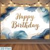 2D Plane 1 Piece of Blue-gold Watercolor Birthday Happy Banner Background Fabric Suitable for Parties Polyester Fabric