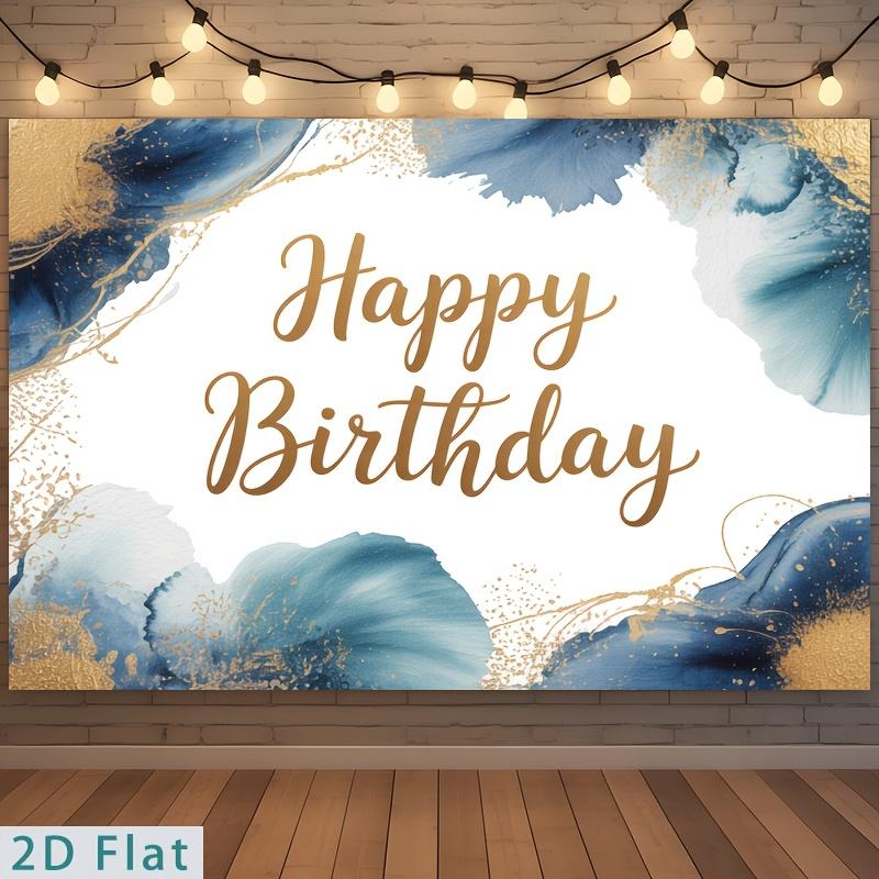 2D Plane 1 Piece of Blue-gold Watercolor Birthday Happy Banner Background Fabric Suitable for Parties Polyester Fabric