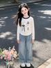 Girls' 2026 Autumn Two-Piece Set: Long-Sleeve T-Shirt & Printed Jeans