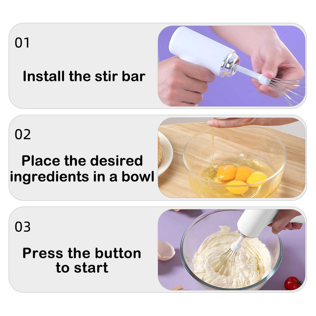 Wireless Electric Handheld Egg Mixer 3 Speed Settings Food Blender For Baking Cake Dough Cream Whisk