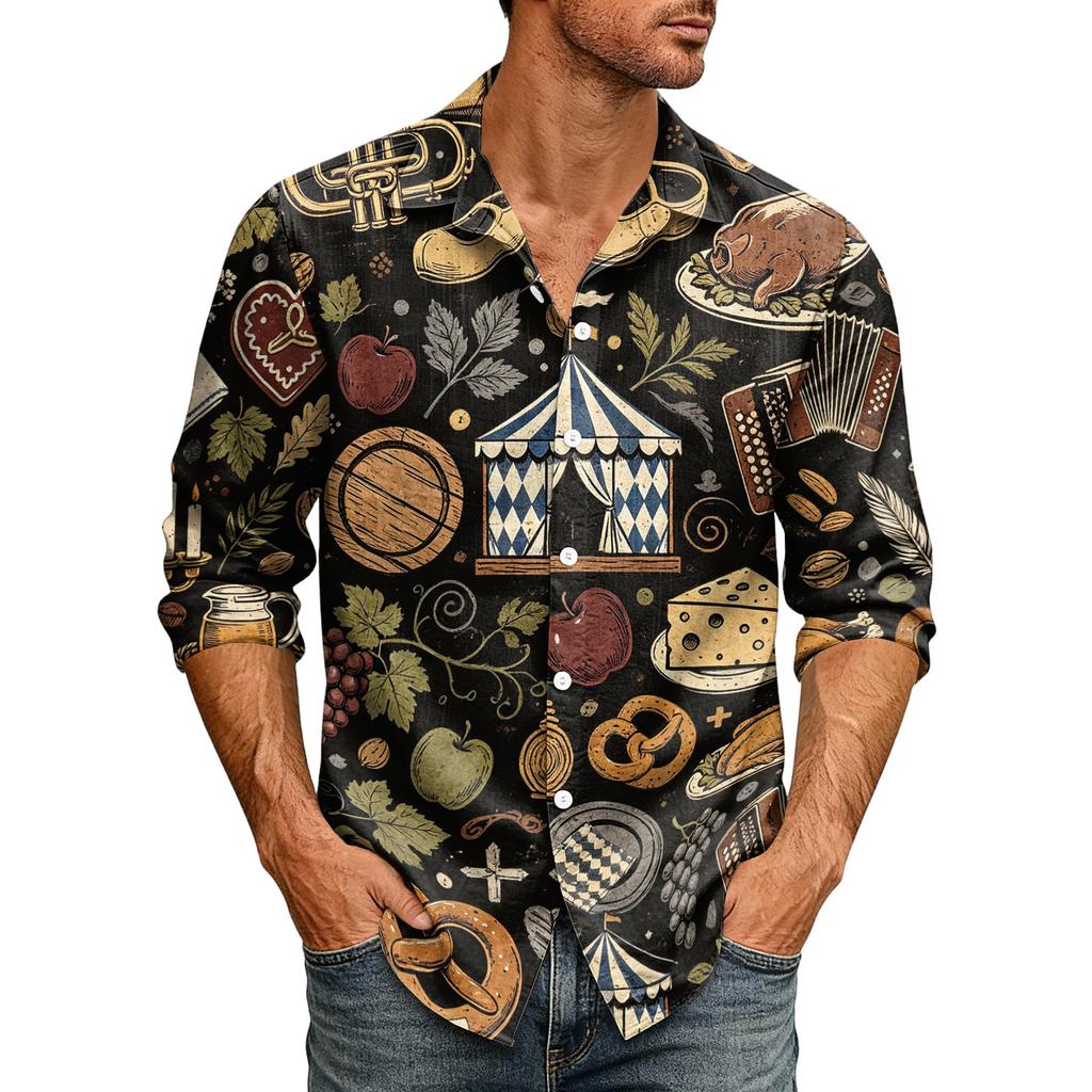 Men’s Loose Fit Lapel Collar Long Sleeve Shirt Vintage Casual Button Down Top Breathable Relaxed Fit for Daily Commuting and Outdoor Activities