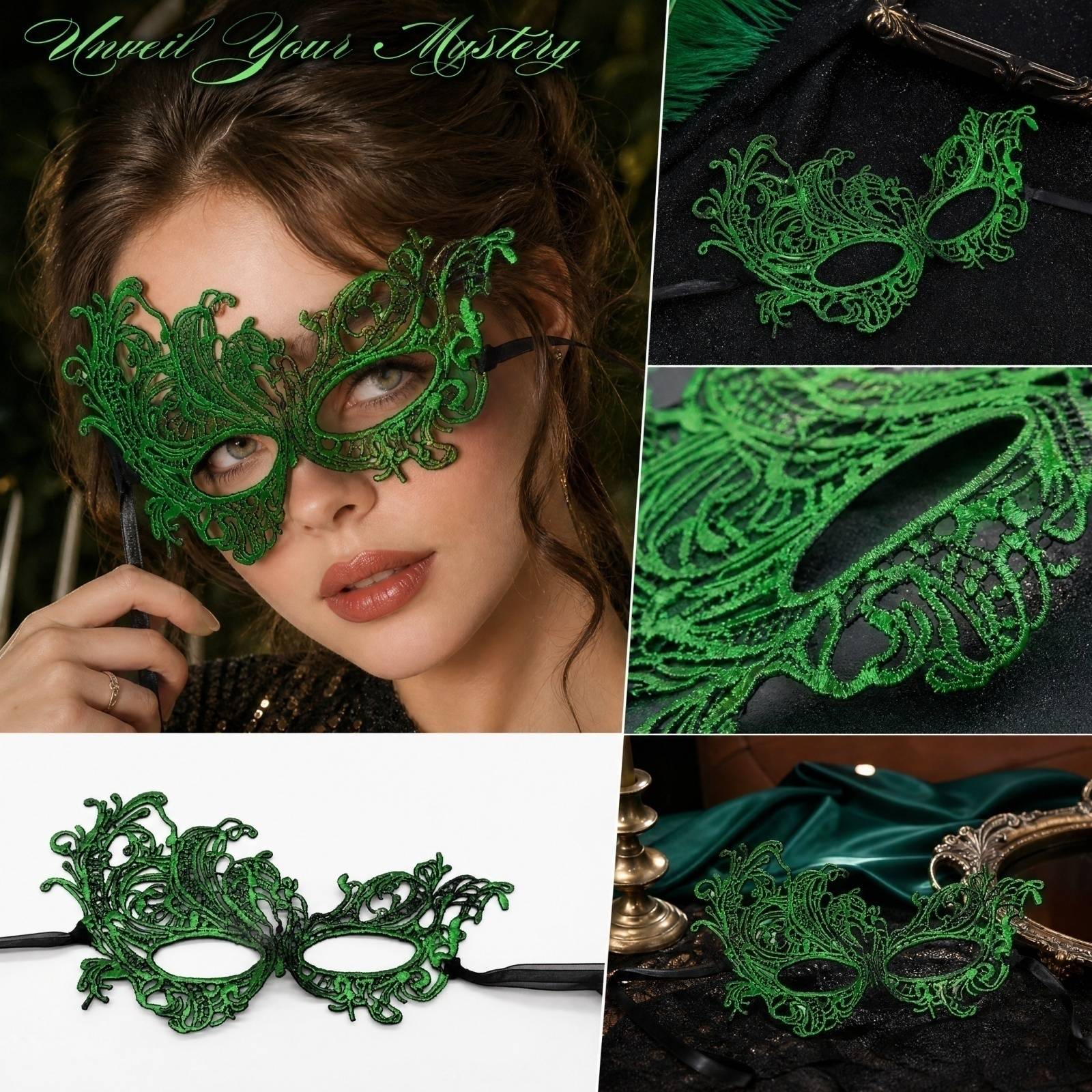 Women s Half Face Masquerade with Gold Foil Lace Pattern for Costume Party One Size