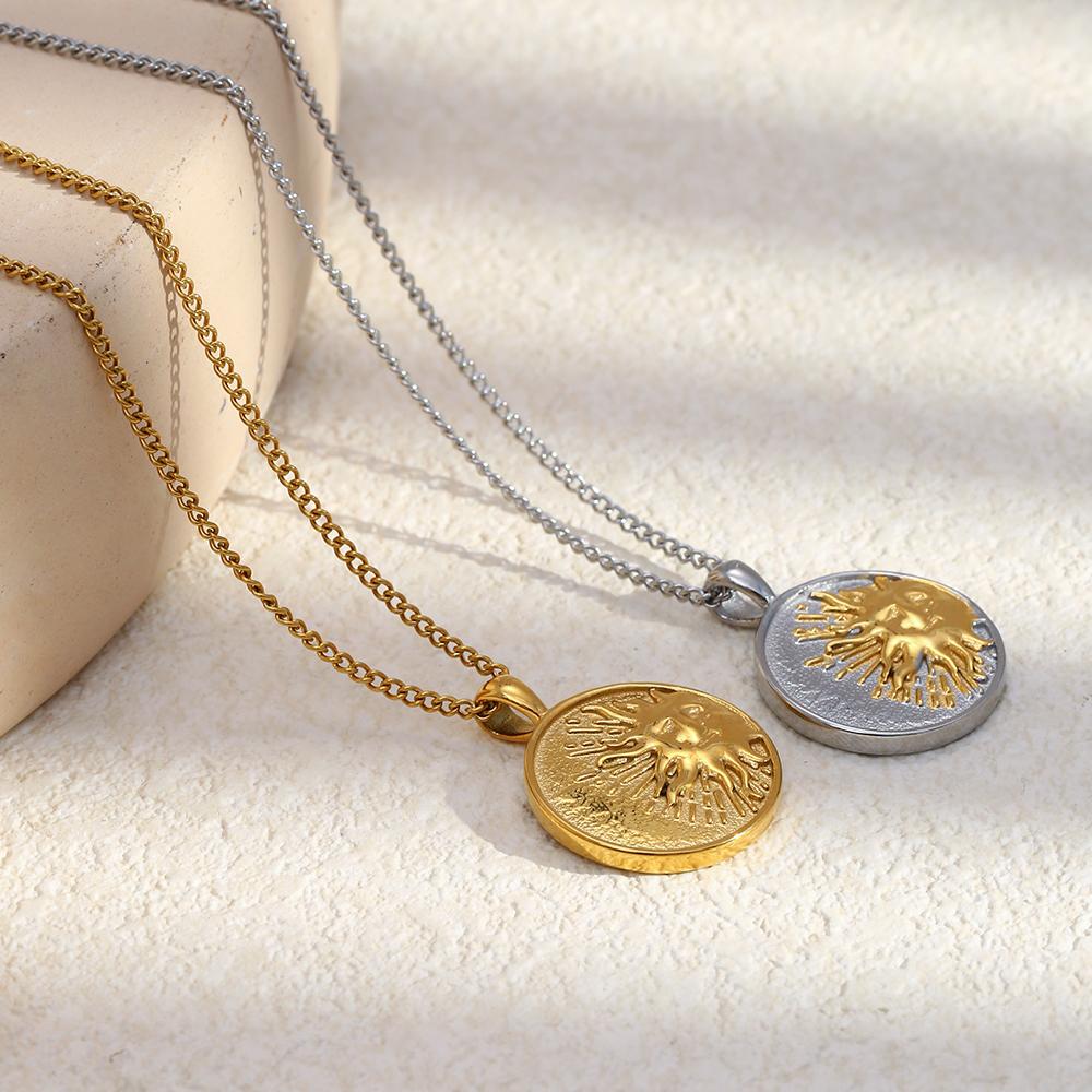 MamacitaSlay 316L Stainless Steel Mixed Colour Double Pattern Sun Moon Necklace 18K Gold Plated Waterproof Jewelry Women's Gifts