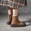 Johnature Genuine Leather Wool Warm Boots Round Toe Thick Soled Side Zipper Retro Women's Short Boots