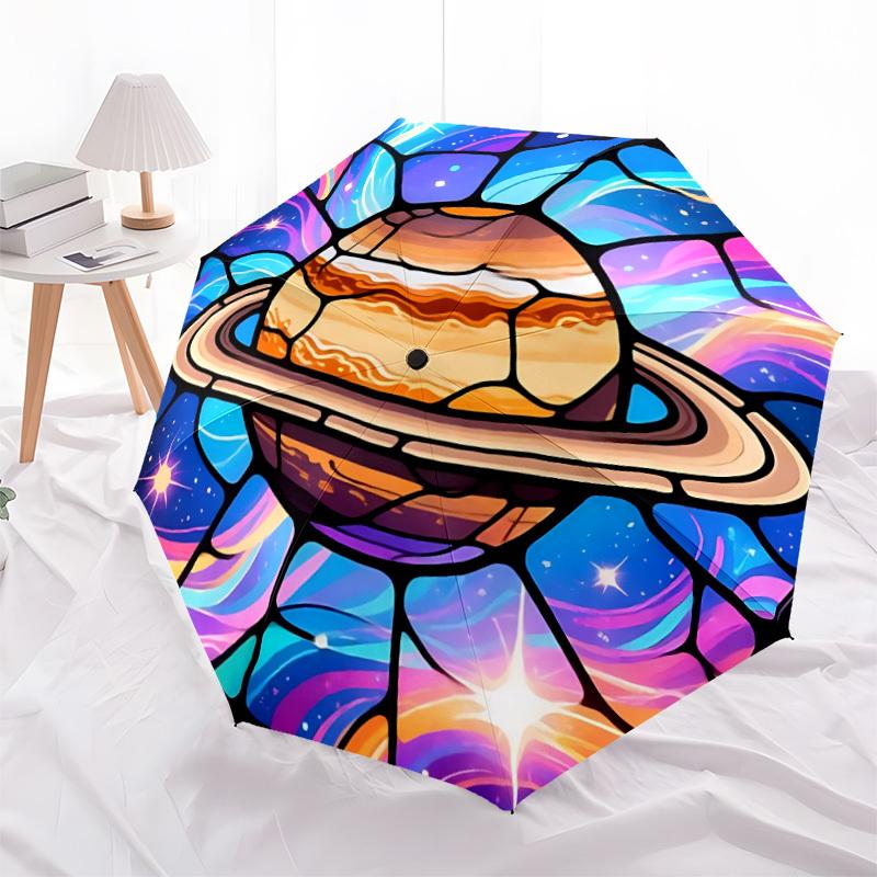 1pc Stained Glass Planet Automatic Opening/Closing Umbrella with Operation & Windproof Canopy yy260311018