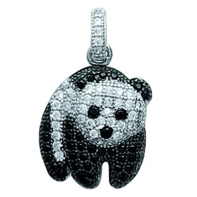 [M1713] - Silver Pendant 'Panda' Black White Silver (rhodium-plated) - 21x13 Mm