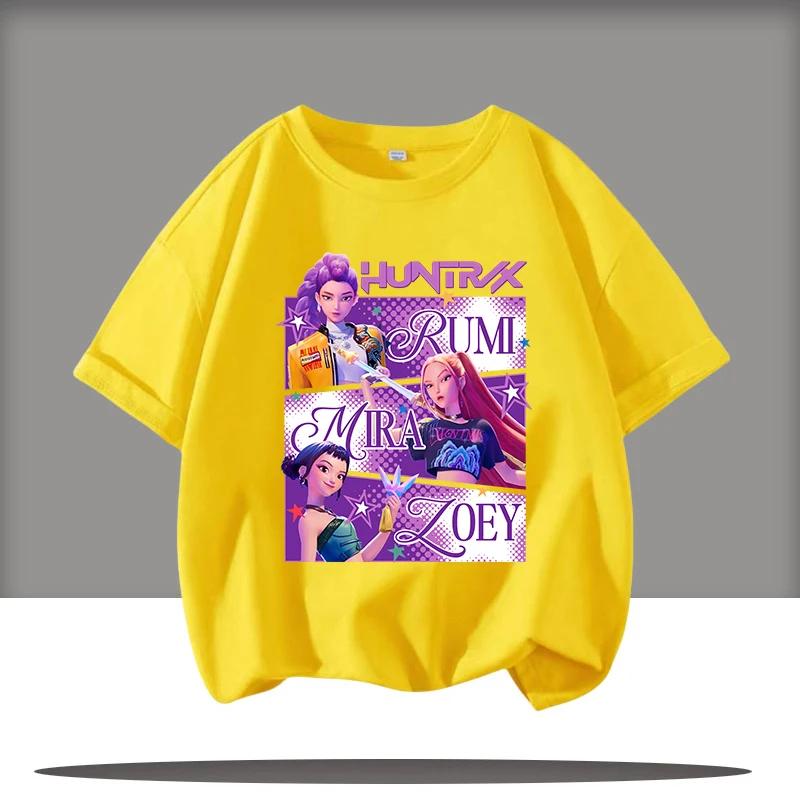 KPop Devil Hunter Cartoon Anime Peripheral Printed Children's Round Neck Fashionable Comfortable Girls' T-shirt