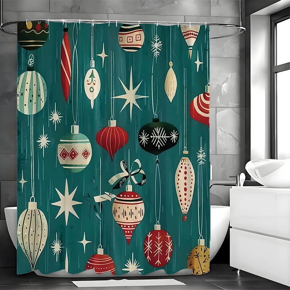 Christmas Christmas Decoration Pattern Shower Curtain, Bathroom Decoration Shower Curtain, Waterproof Shower Curtain with Hooks