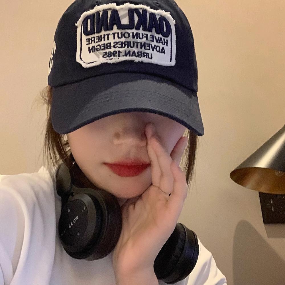 American Retro Baseball Cap for Women  Deep Top  Big Head  Letter  Versatile  Baseball Cap  Red Wide Brim  Face Flattering Small Cap
