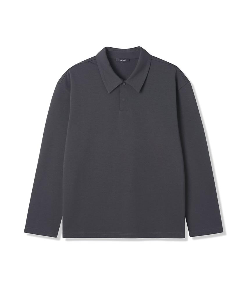 ADHOC Men'S Collared Neck Long Sleeve T-Shirt (Dk-Grey) (Hbrlt10)