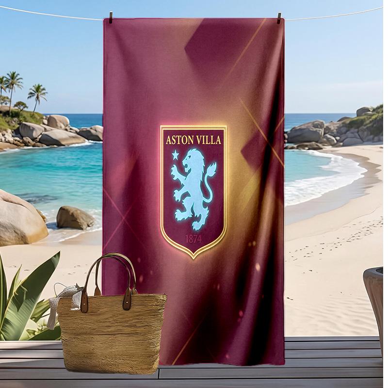 Asciugamano da Spiaggia con Stampa Calcio Aston Villa, Asciugamano Grande Morbido ad Asciugatura Rapida per Spiaggia Campeggio Nuoto
