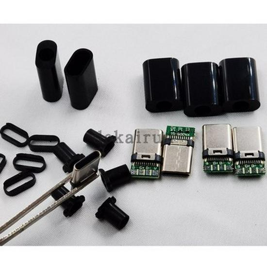 USB 3.1 Type-C Male Connector with PCB Board and Black Shell