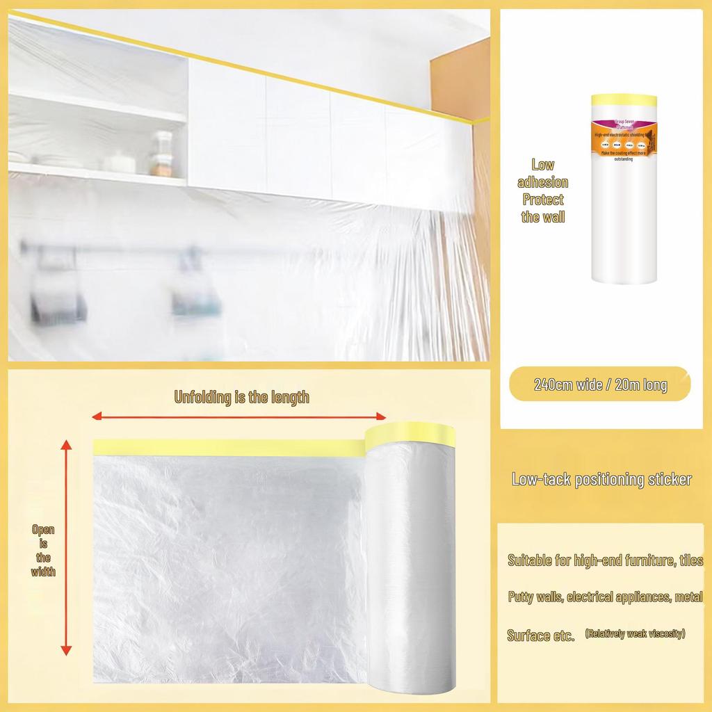 Thickened Plastic Dustproof Masking Film for Furniture Renovation and Spray Protection