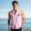 Men's Fashion Printed Sleeveless Lapel Button-Down Shirt Vest Top