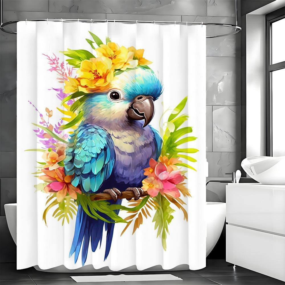 

Милая цветочная шторка для душа с попугаями, Декоративная шторка для душа для ванной комнаты, Водонепроницаемая шторка для душа с крючками 90*180cm