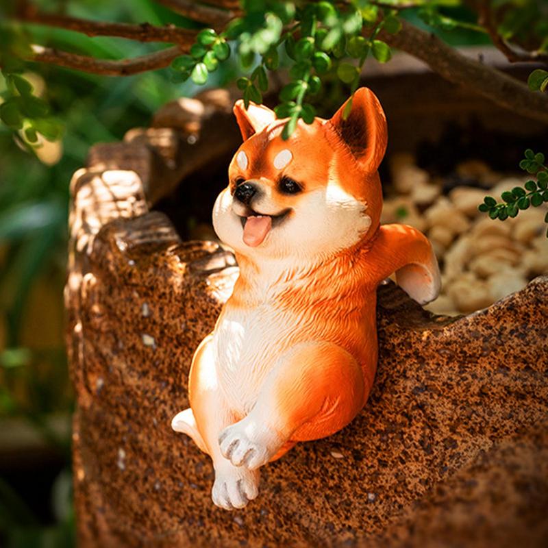 Outdoor Dog Statue Cute Resin Dog Garden Statue Sculptures Ornament Flower Pot Pendant Animal Figures For Fence Yard Balcony
