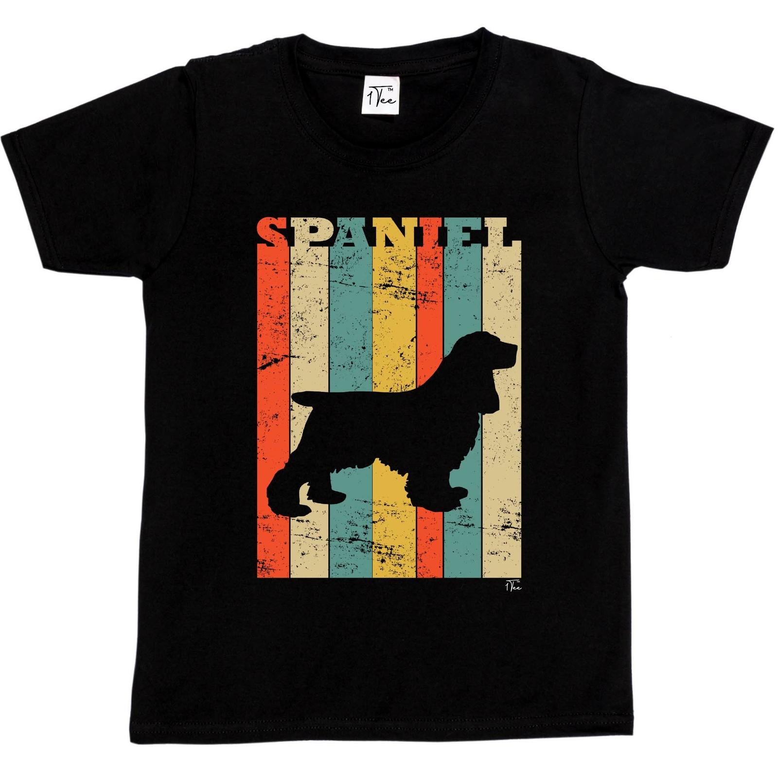 1Tee Kids Girls Spaniel Dog Breed Colourful Retro T-Shirt XL