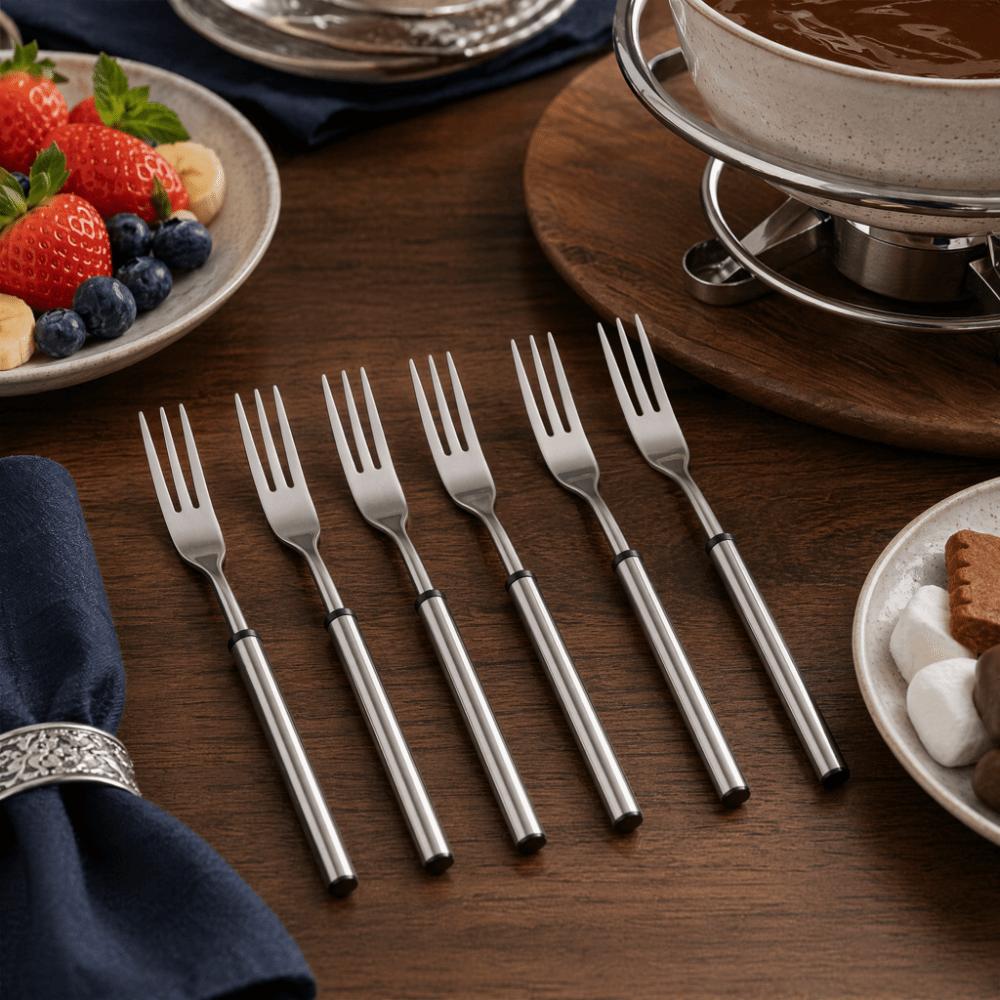 6PCS Stainless Steel Hot Pot BBQ Fork 3-Prong Tip Cheese Fork Fondue Fork Set  Fruit Serving