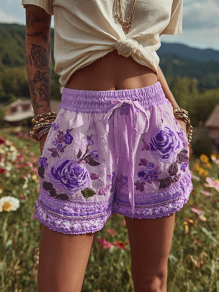 Pantaloncini Casual da Donna con Stampa Floreale Retrò Europei e Americani 2025