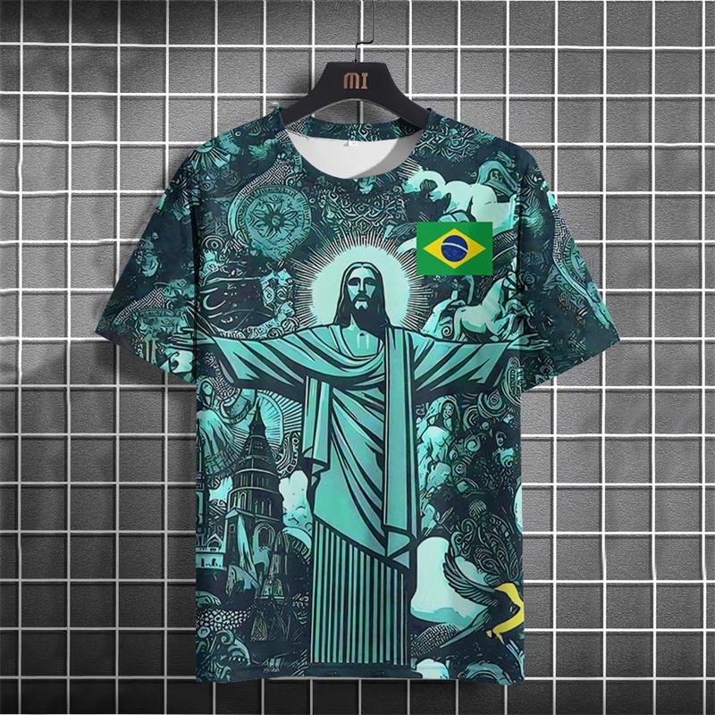 Summer Short Sleeve T Shirt For Men Women Full Print Brazil Edition Black Grey Football Jersey Shirt Men's Tshirt Top