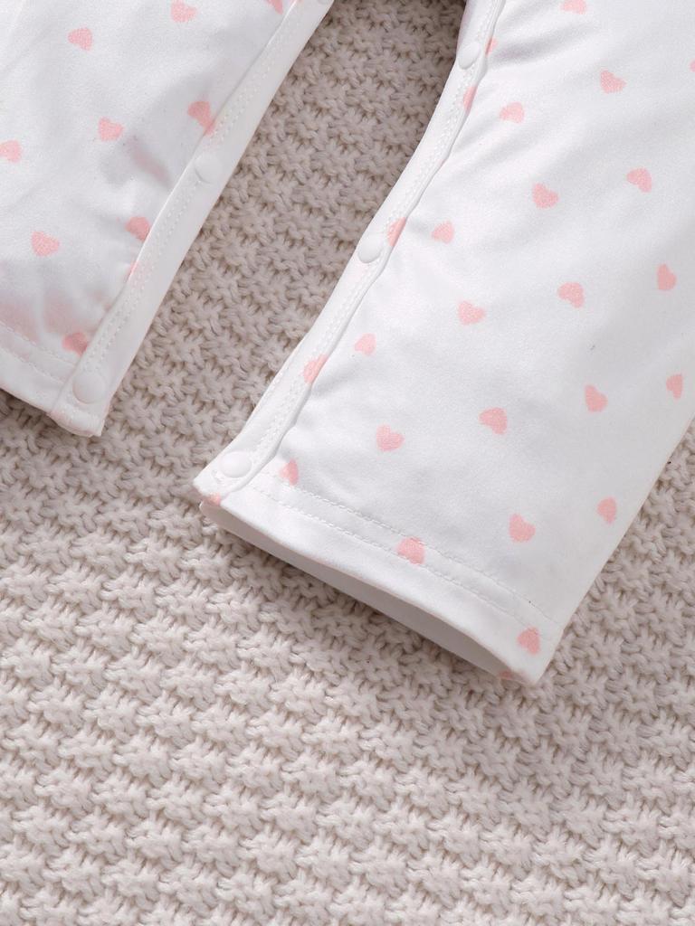 2Pcs Baby Girl Clothes Elephant Heart Print Long Sleeve Jumpsuit Ruffle Outfit+Bow Headband for 0-18 Months Cute Infant Clothes