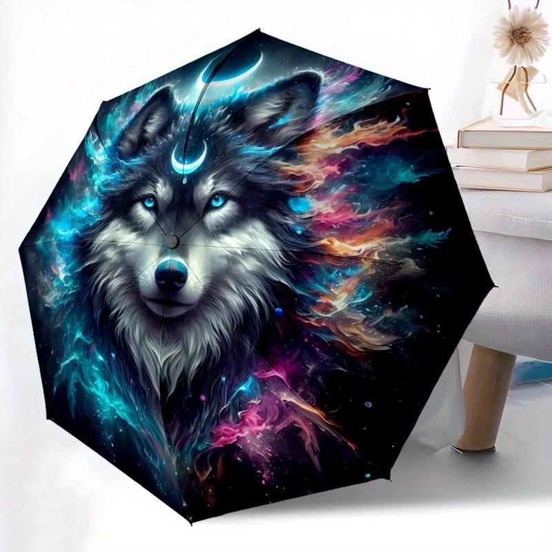 1pc Moons and Vibrant Cosmic Flames Wolf Automatic Open/CloseUmbrella,Compact Umbrella for Men & Women Day Gift.C016