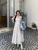 Plus Size French Retro Print Suspender Dress & Cardigan Set