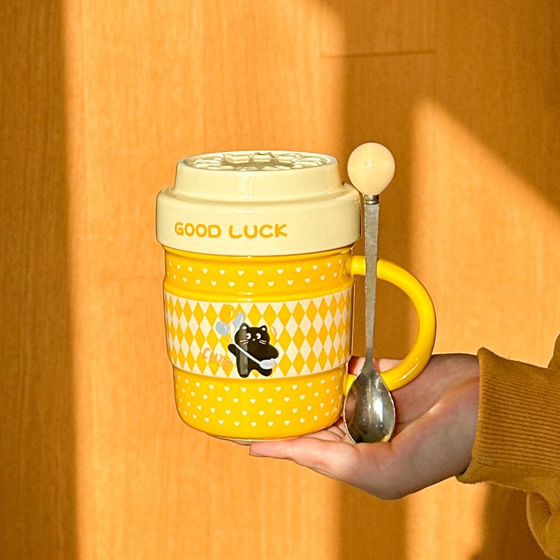 Hochwertige Milch-Fufu-Katzen-Tasse mit Deckel, niedliche Keramiktasse für Paare, Büro-Kaffeetasse, Geburtstagsgeschenk