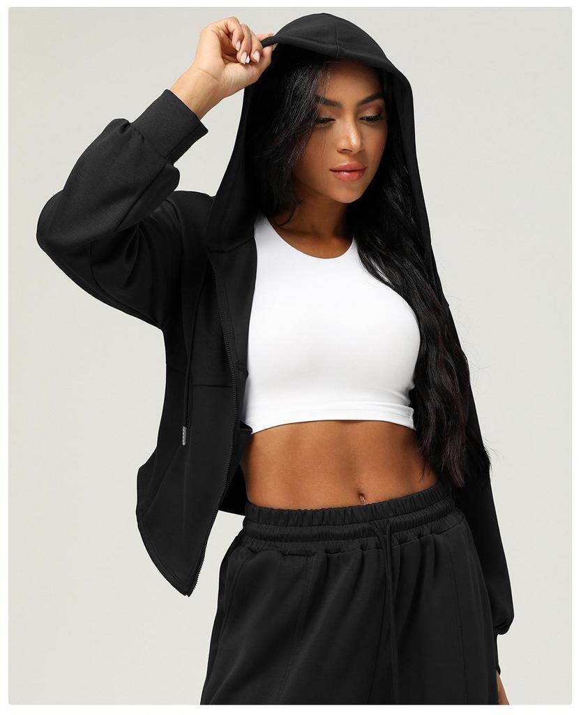 Damen Kapuzen-Reißverschluss-Cardigan: Herbst/Winter Sportlicher Casual-Pullover mit Taschen