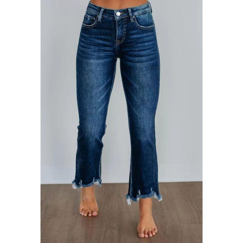 

2026 New Women s Flared Jeans Casual Versatile Cropped Wide-Leg Pants S темно-синий