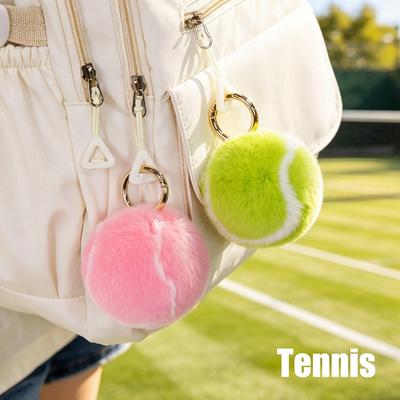 Cute Fluffy Tennis Ball Keychain Soft Plush Sport Ball Key Ring Bag Pendant Women Backpack Decor Gift