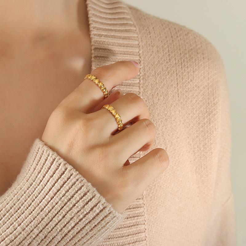 Adjustable Heart Peach Ring for Women - 18K Gold Plated Titanium Steel Jewelry A153 Size 7