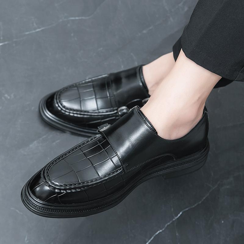 Fashion New Men Retro Loafers Round Toe Black Brown Double Buckle Leather Shoes Casual Fashion Formal Shoes Size 38-46 Men Shoes