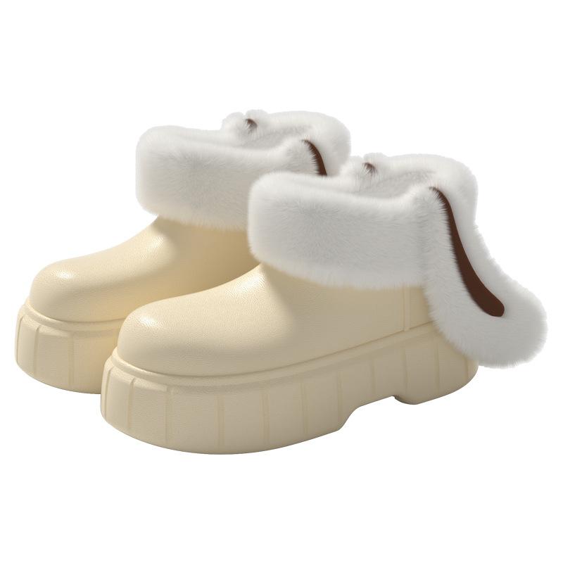 EVA Removable and Washable Rabbit Ear Cotton Shoes Velvet Waterproof Cotton Slippers Winter Wear Rain Shoes Thick Sole High Bag Heel Flanging