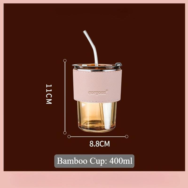 Glass Sipper Cups Reusable Spill-Proof Drinking Cups with Lid Straw for Birthday Party Travel Xmas Juice Mug Water Bottle Cups
