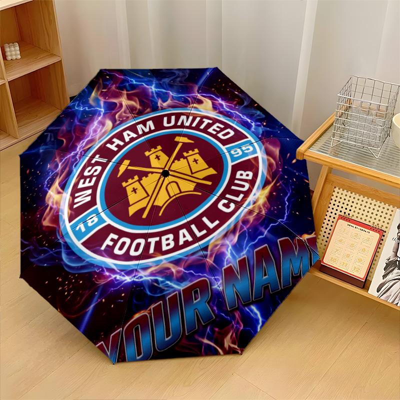 West Ham United FC Automatic 3‑Fold Umbrella 8‑Rib Windproof Folding Umbrella Sun Rain Protection For Outdoor Travel Daily Use