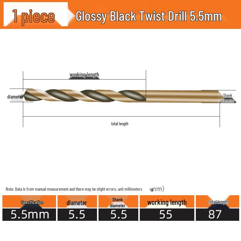 High-Speed Steel Straight Shank Twist Drill Bit, Black and Yellow, Fully Ground
