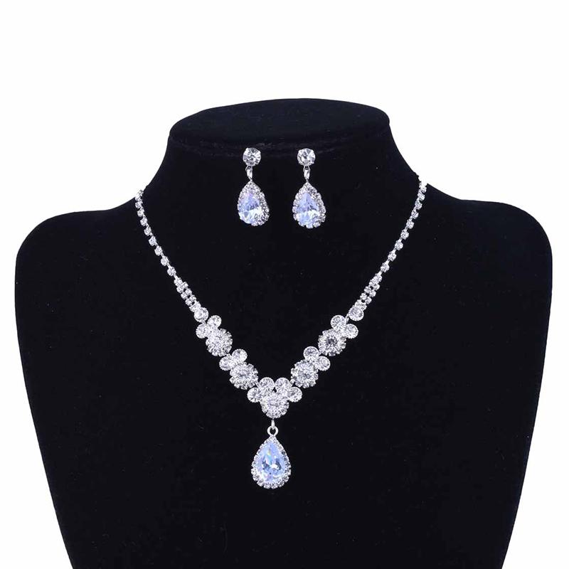Luxury Teardrop Zircon Pendant Necklace Earrings Set Elegant Exquisite Crystal Necklaces Women Bride Bridesmaid Wedding Jewelry