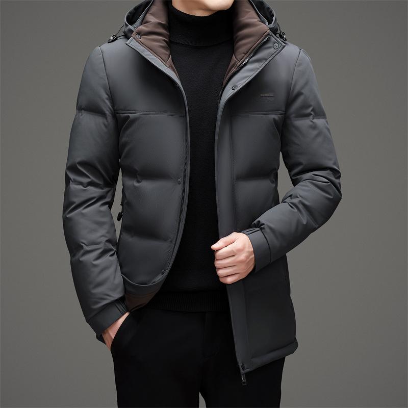 

Зимняя новая куртка-пуховик для мужчин средней длины с капюшоном, утепленная повседневная куртка-пуховик для людей среднего возраста 4XL серый