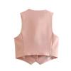 Women Fashion Two Piece Set Pink Tank Tops & Straight Leg Pants Vintage V-Neck Single Breasted Female Chic Pants Suit