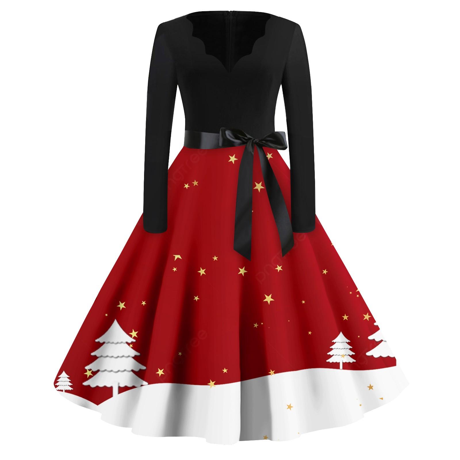 Женская мода винтаж с длинным рукавом и V-образным вырезом с рождественским принтом — фото 7