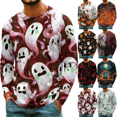 Men's Casual Long Sleeve Halloween Printed T-Shirt, Lightweight Neck Top for Daily Wear